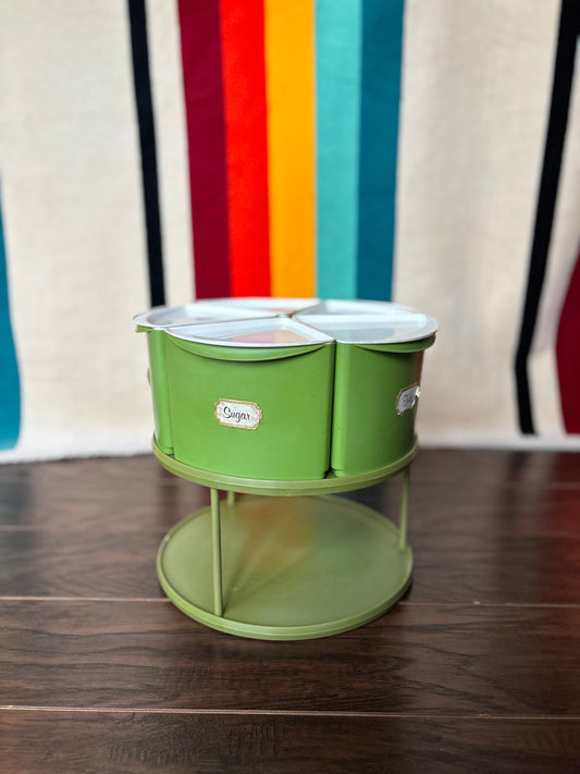 Vintage 1970s Rubbermaid Avocado Green Lazy Susan Canister Set | 5 Piece Revolving Kitchen Organizer | Retro MCM Storage Carousel