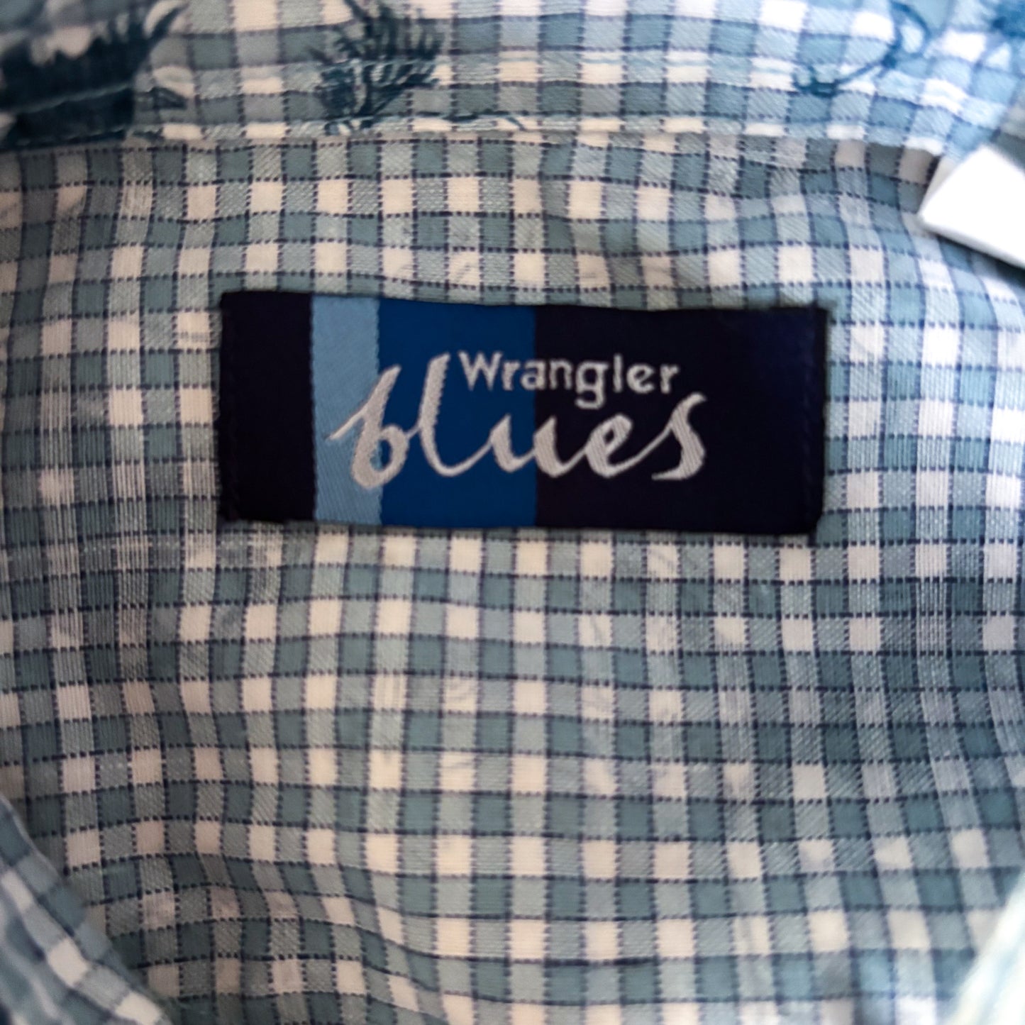 Vintage Women’s Wrangler Blues Western Shirt Horse Print Pearl Snap Blue Gingham
