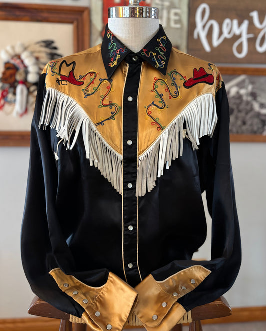 50’s/60’s Vintage Western Men’s Western Craft by Christensen with Rainbow Chain Stitching and Fringe | Made in Canada