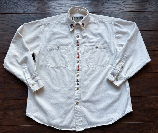 90’s Vintage Women’s Western Industrial Rags Button Down Shirt with Embroidered Horse Boots
