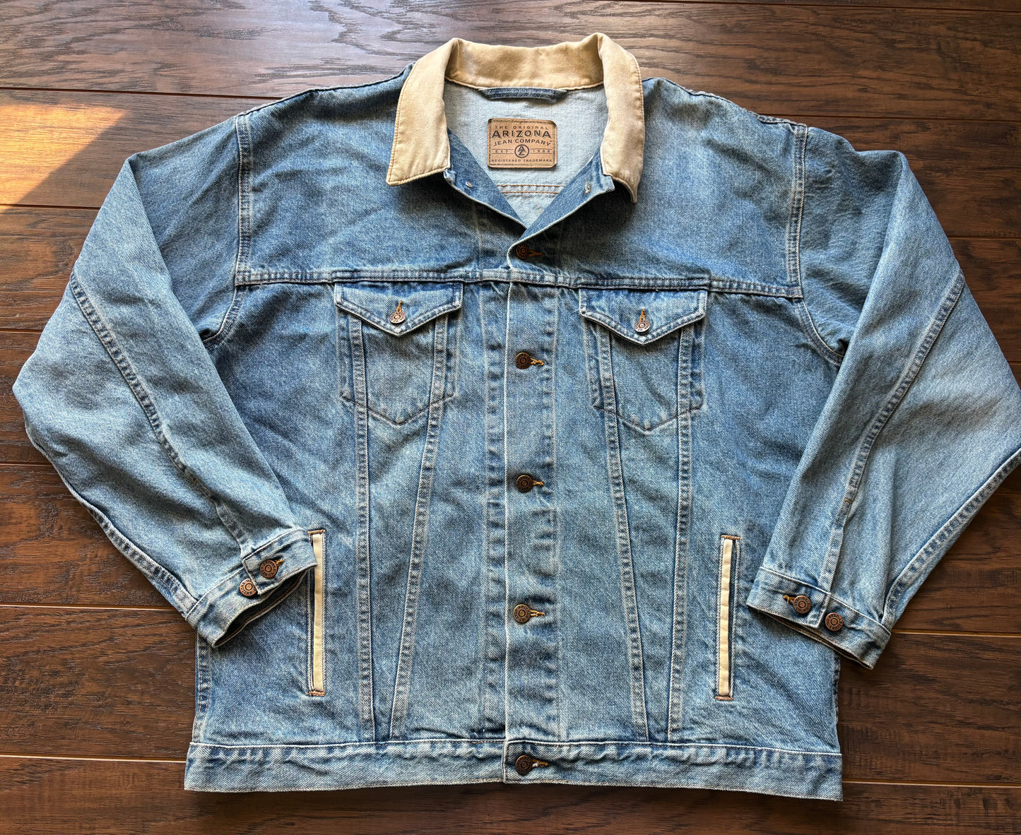 Vintage Western Arizona Denim Jacket with Tan Trim | Made in USA
