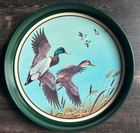 Vintage Avon Mallards in Flight Metal Serving Tray | Chesapeake Collection Duck Hunting Decor | Rustic Cabin Lodge Wall Art