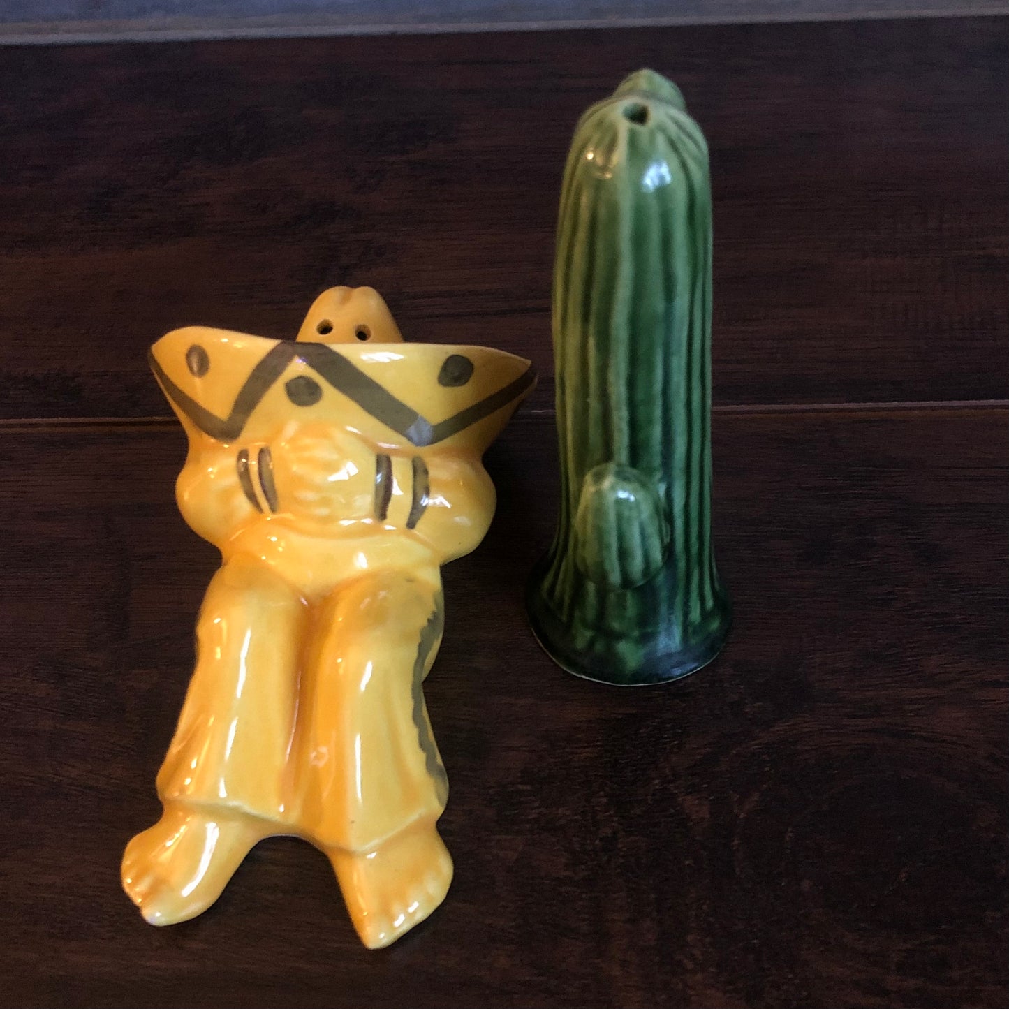 Vintage Southwestern Sleeping Siesta Man and Cactus Salt & Pepper Shakers