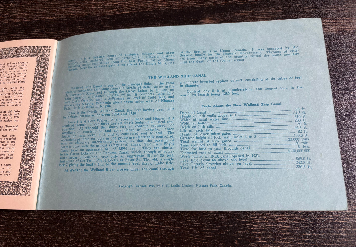 1948 Niagara Falls Canada Colored Pictures & Story Souvenir Book F.H. Leslie