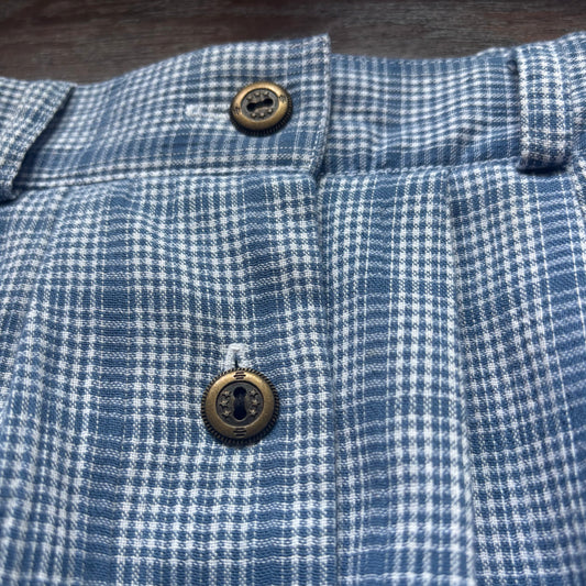 Vintage Koret City Blues Petite Blue Plaid Button Front Skirt, 90s Cotton Skirt, Cottagecore Summer Midi Skirt Size Petite 6