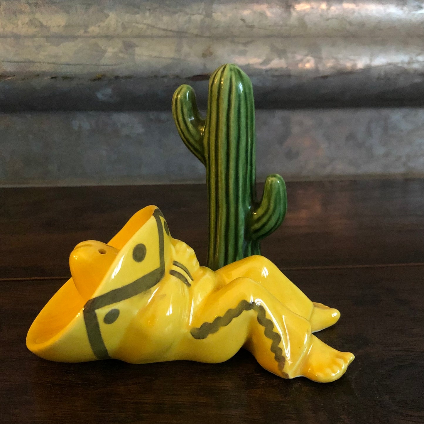 Vintage Southwestern Sleeping Siesta Man and Cactus Salt & Pepper Shakers