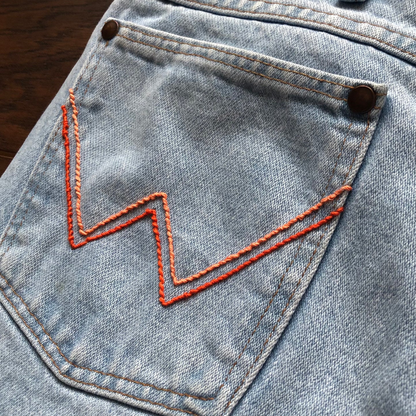 80’s Vintage Western Wrangler Light Wash Jeans with A Pop of Color Embroidery | Made in USA