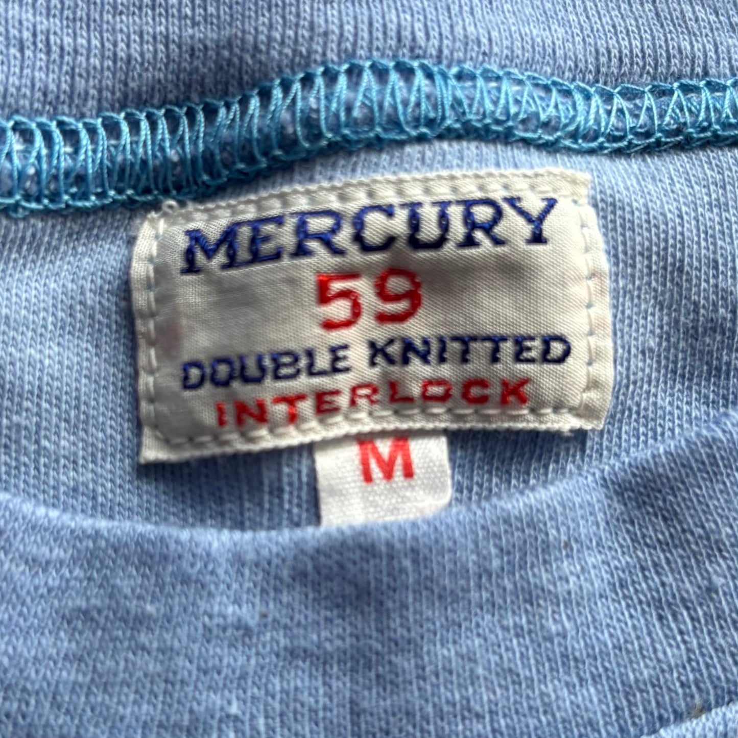 Vintage 1960s Sleeveless Shirt – Blue Mercury 59 Interlock Knit – Retro Blank Athletic Top (please message me what size you’d like S/M)