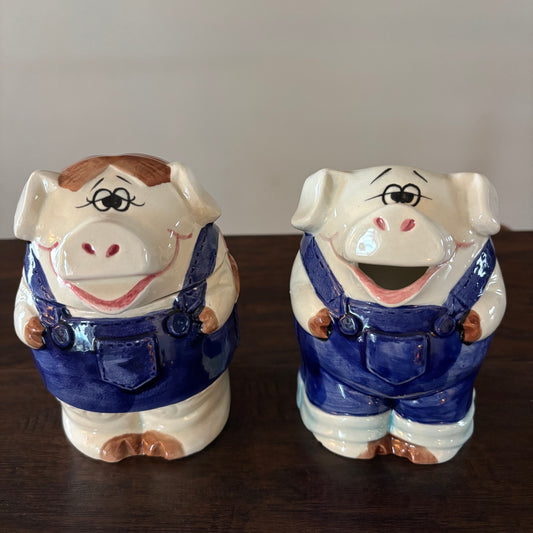 Vintage 1980 Enesco Pig County Fair Sugar and Creamer Set – Farmhouse Pig Kitchen Decor – Country Cottage Creamer & Sugar Bowl