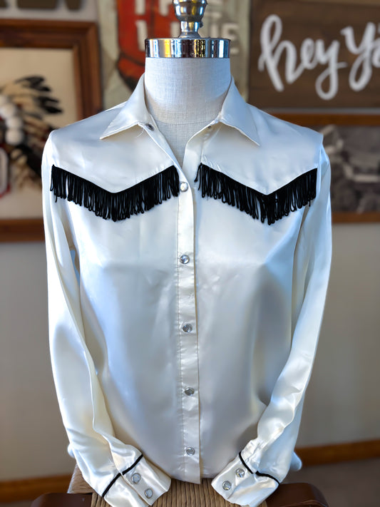 1970's Vintage Western Women’s Land N' Sea Shirt with Fringe and Snap Buttons