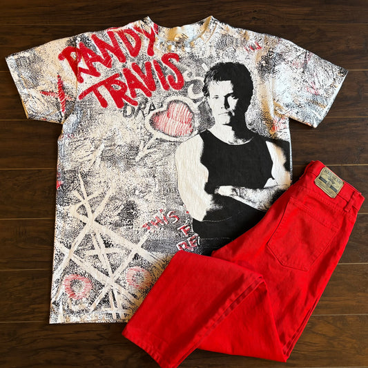 Vintage Randy Travis All Over Print T Shirt | Late 80s Country Music Tee | Rare Tour Shirt | Hatcher Corp | Single Stitch Style
