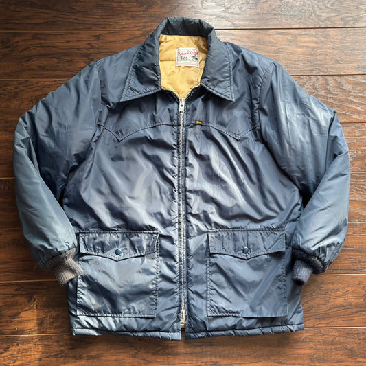 Vintage 1970s Lee Storm Rider Jacket | USA Made Quilted Workwear Coat | Blue Insulated Talon Zip