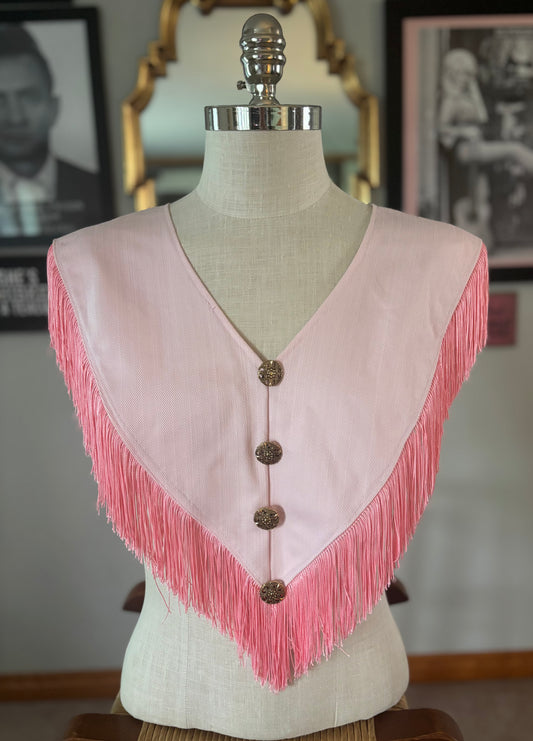 Vintage Handmade Pink Western Fringe Capelet Shawl , Embroidered Guitar Cowgirl, Honky Tonk Country Music Stagewear
