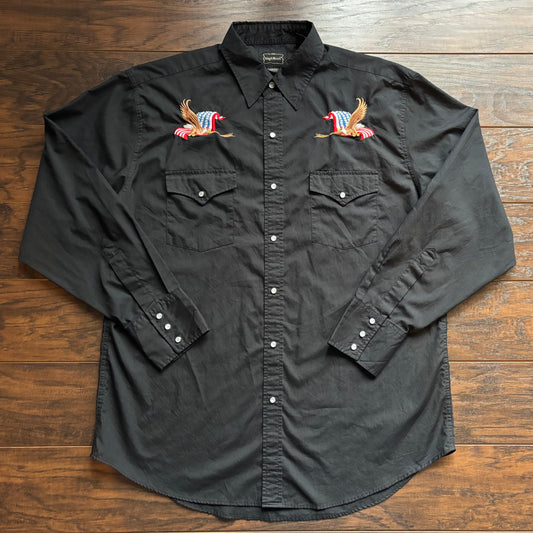 Vintage 90s Patriotic Eagle High Noon Western Pearl Snap Shirt Large