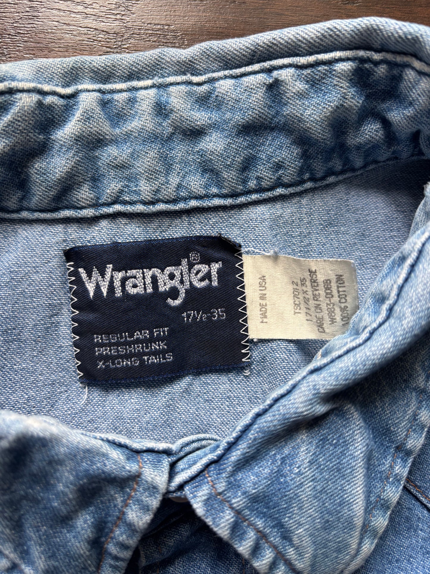 Vintage Wrangler Denim Western Shirt | Pearl Snap | Faded Blue Ranchwear