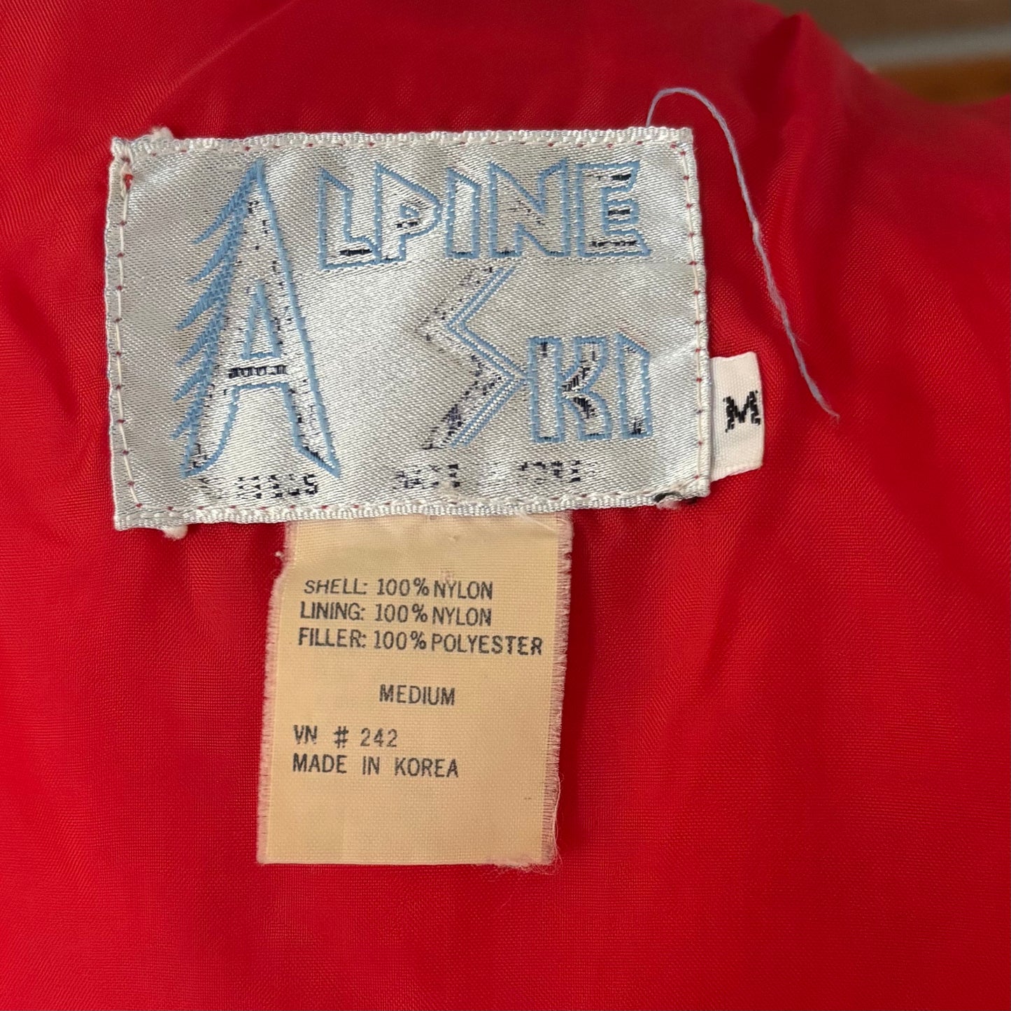 Vintage 70s/80s Alpine Ski Puffer Vest Medium Cream Nylon Red White Blue Stripe Retro Ski Vest Made in Korea