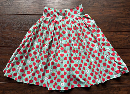 Handmade Apple Print Skirt | Teacher Core Midi Skirt | Novelty Print XS/S