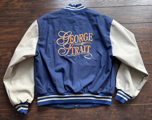 Vintage 1990s Western George Strait Embroidered Country Concert Varsity Jacket - Large
