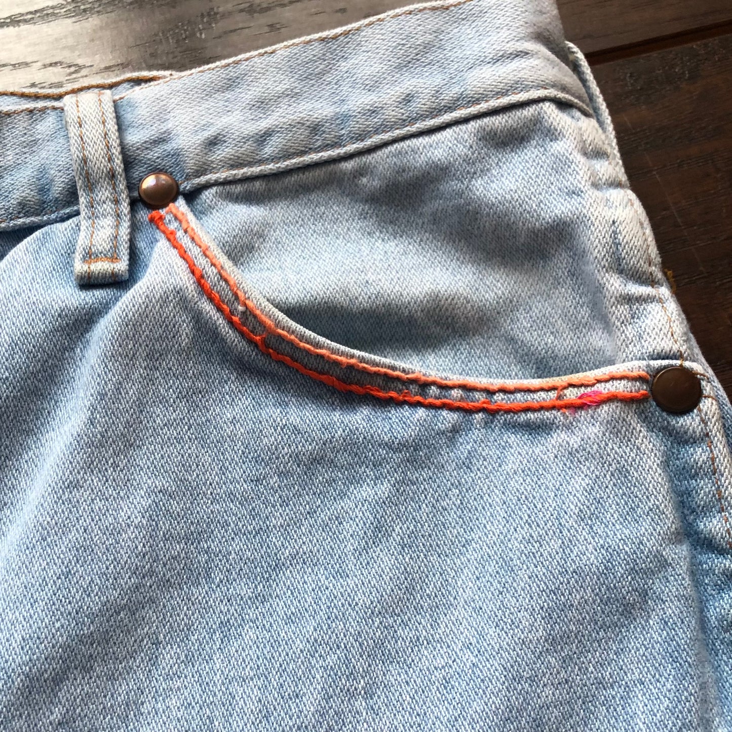 80’s Vintage Western Wrangler Light Wash Jeans with A Pop of Color Embroidery | Made in USA