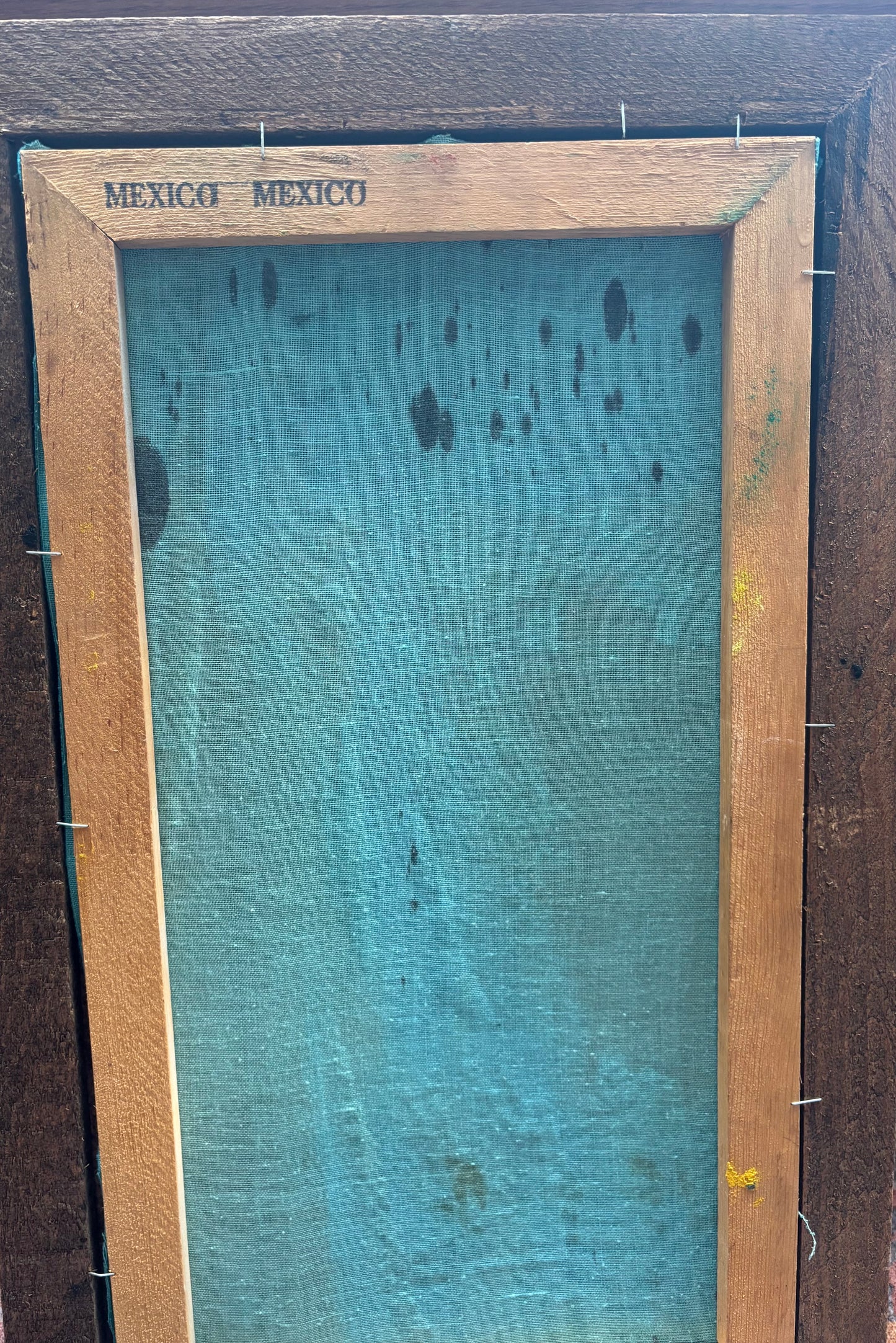 Vintage 1970s Mexican Velvet Painting Waterfall Landscape Carved Wood Frame MCM Cabin Lodge Wall Art Mexico