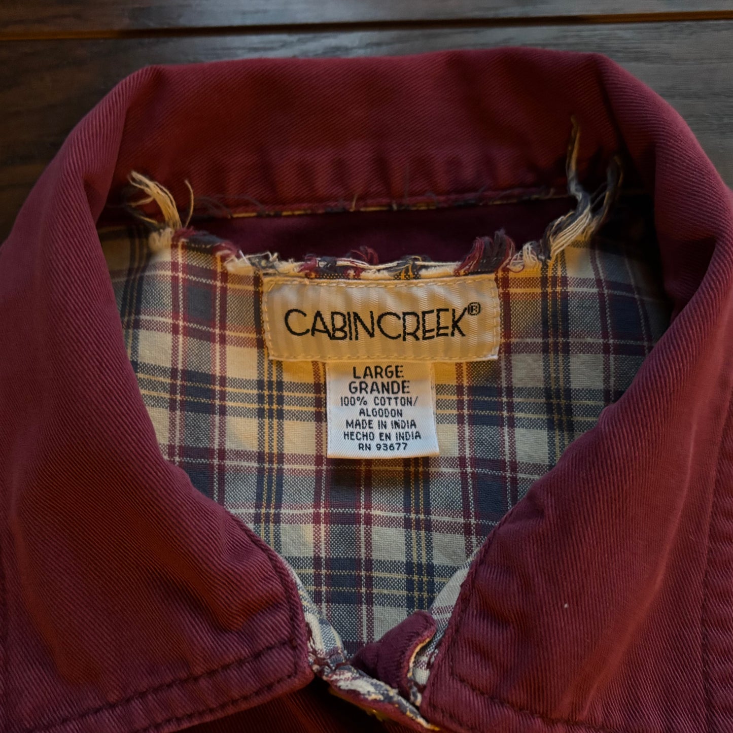 Vintage Cabin Creek Burgundy Chore Barn Jacket | Plaid Trim Lined | Large