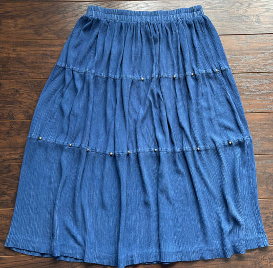 Vintage Y2K Boho Western Tiered Maxi Skirt | Prairie Style Gauze Flow Skirt with Stud Details