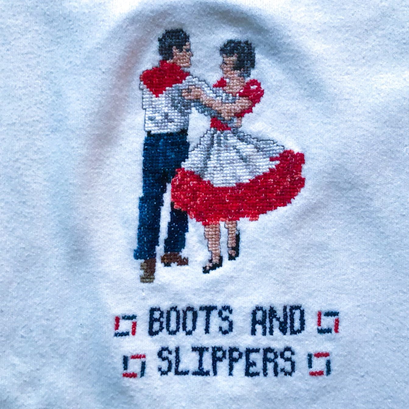 Vintage Western Women’s Cardigan Sweater with Needlepoint Square Dancing “Boots and Slippers” | Made in USA