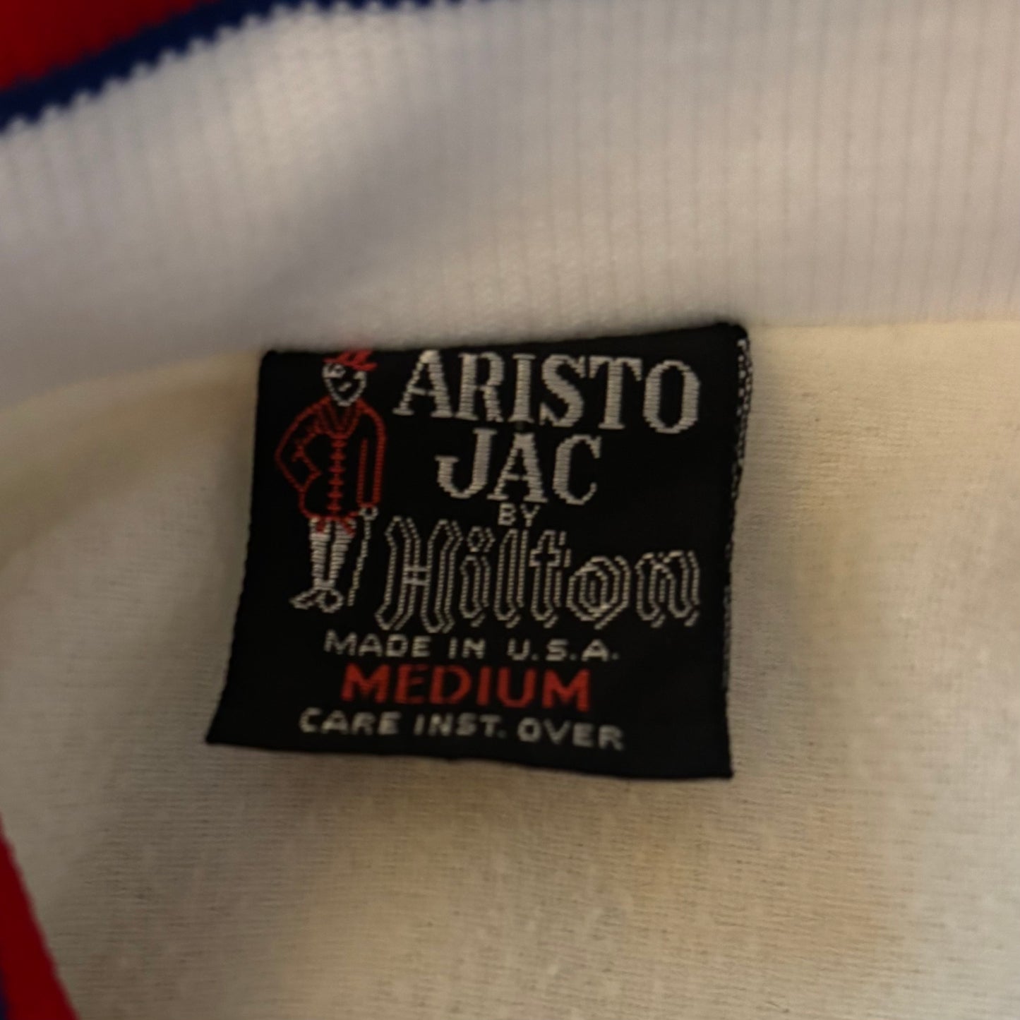 Vintage 1970s Bowling Jacket Levi Lanes Satin Snap Front Aristo Jac Hilton USA Made White Red League Jacket