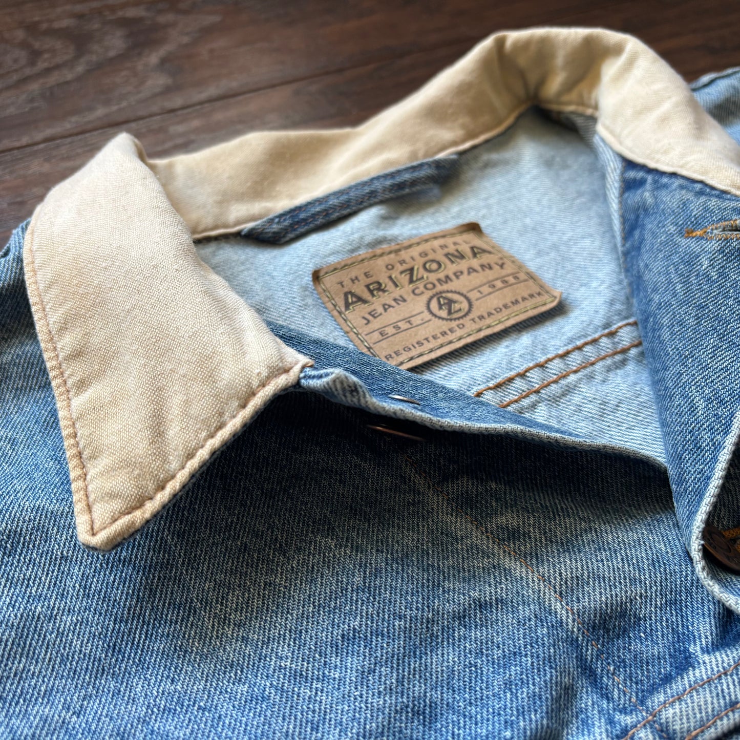 Vintage Western Arizona Denim Jacket with Tan Trim | Made in USA