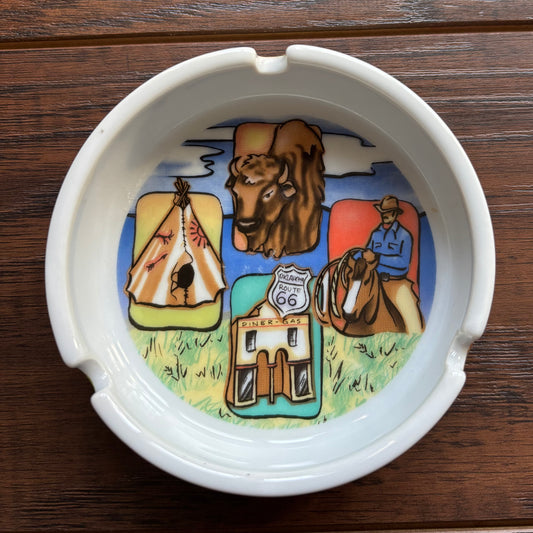 Vintage Western Oklahoma Route 66 Souvenir Ashtray | Southwest Decor