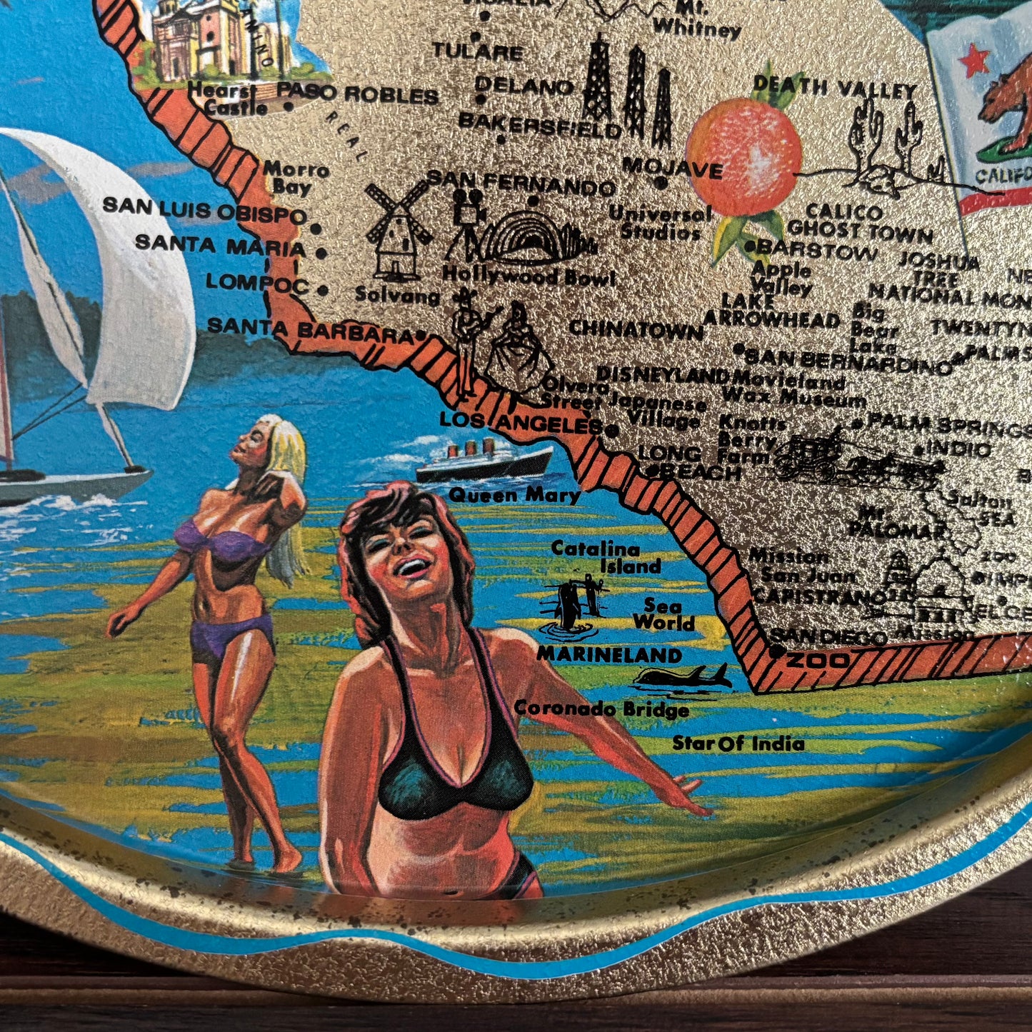 Vintage California Round Souvenir Tin Tray