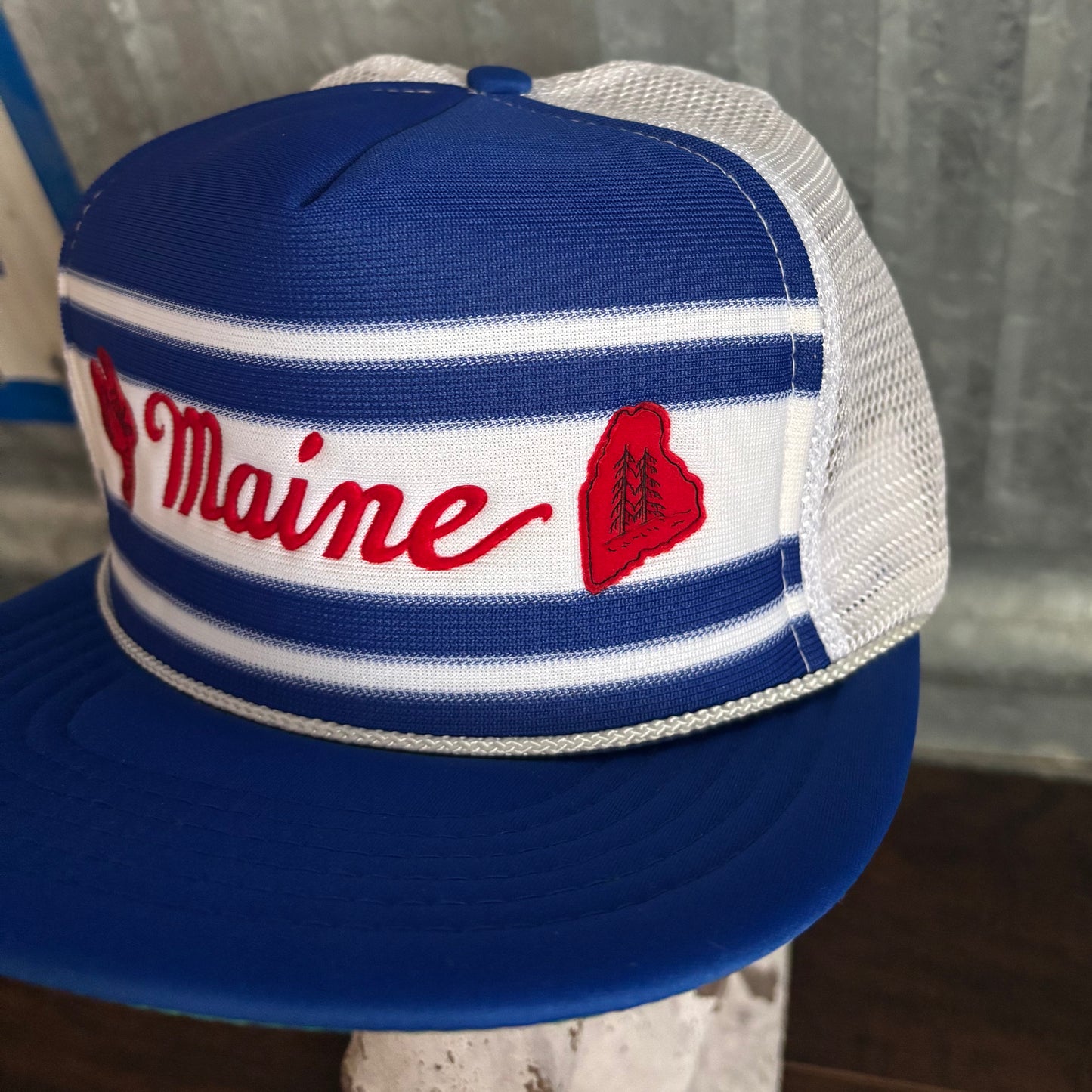 Vintage Maine Striped Snapback Trucker Hat | Made in Taiwan