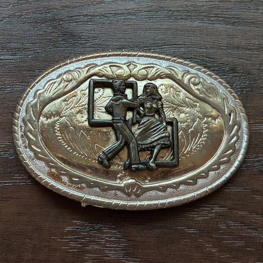 Vintage Western Distinctive Blue Ribbon Tru West Rockmount Ranch Wear Square Dancing Belt Buckle | Made in USA