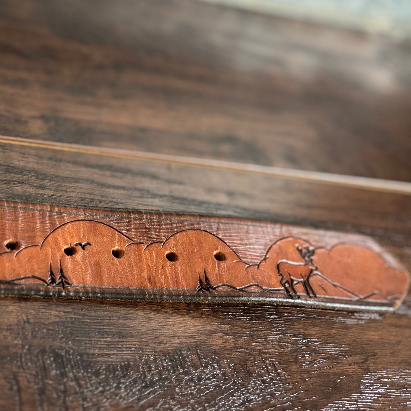 Vintage Western Tooled Leather Belt with Deer