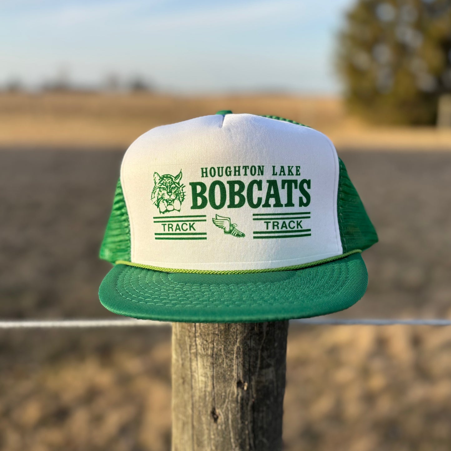80’s Vintage Houghton Lake Bobcats Track Snapback Trucker Hat | Made in the Taiwan R.O.C.