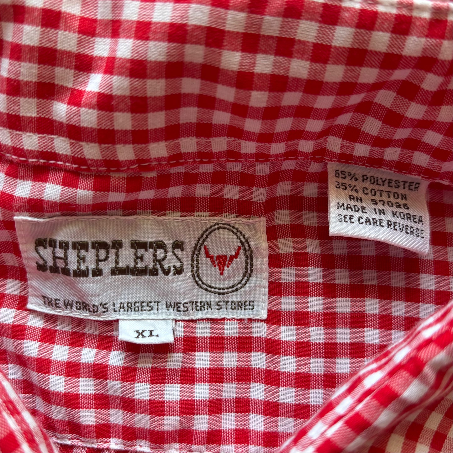Vintage Western Men’s Sheplers Gingham Print Shirt with Snap Buttons | Made in Korea