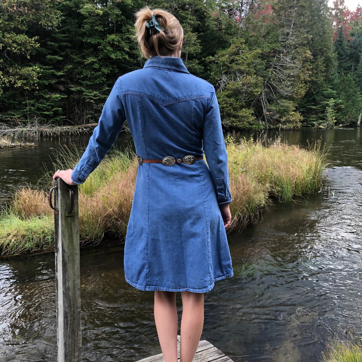 80’s Vintage Western Women’s Castle Sq Denim Dress | Made in Hong Kong