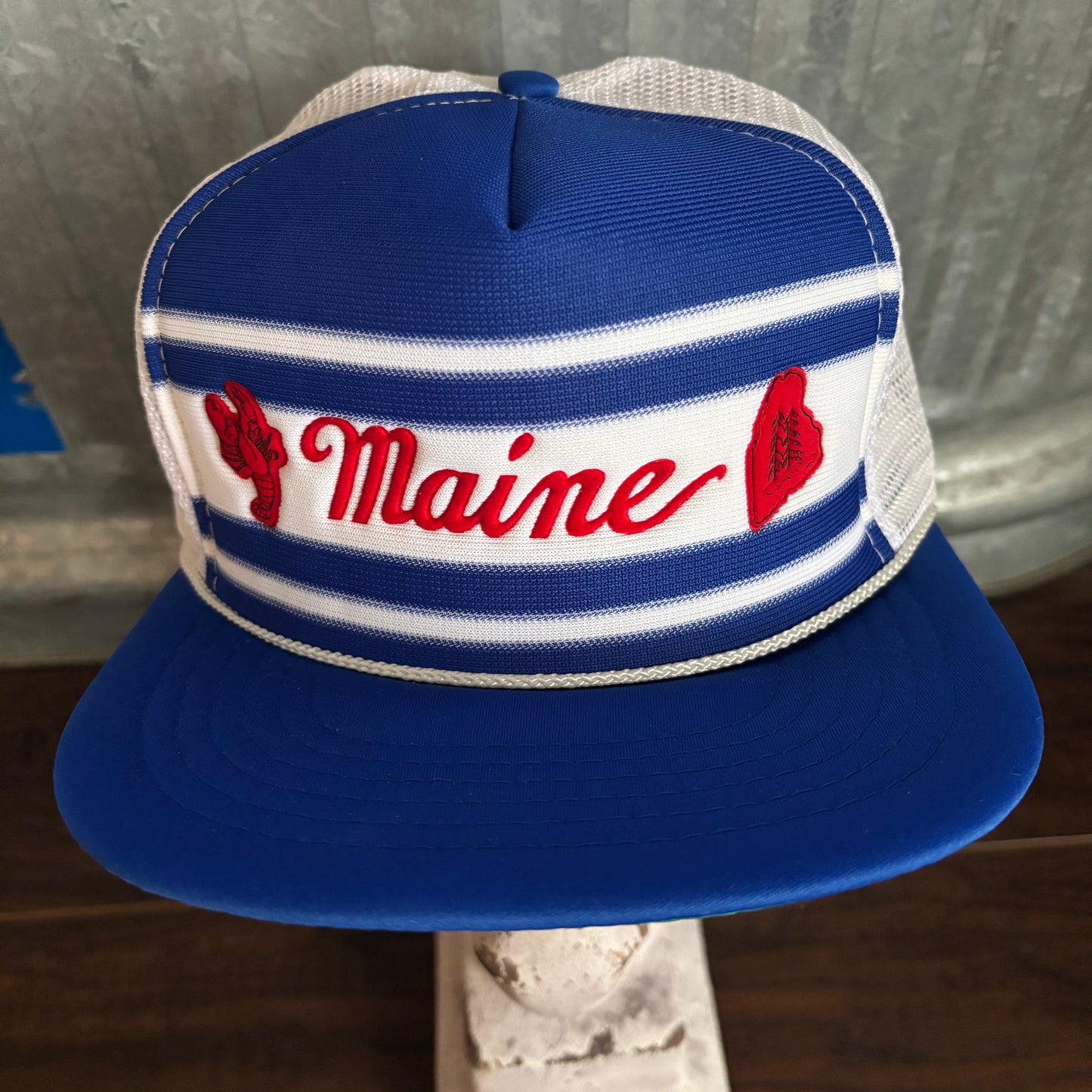Vintage Maine Striped Snapback Trucker Hat | Made in Taiwan
