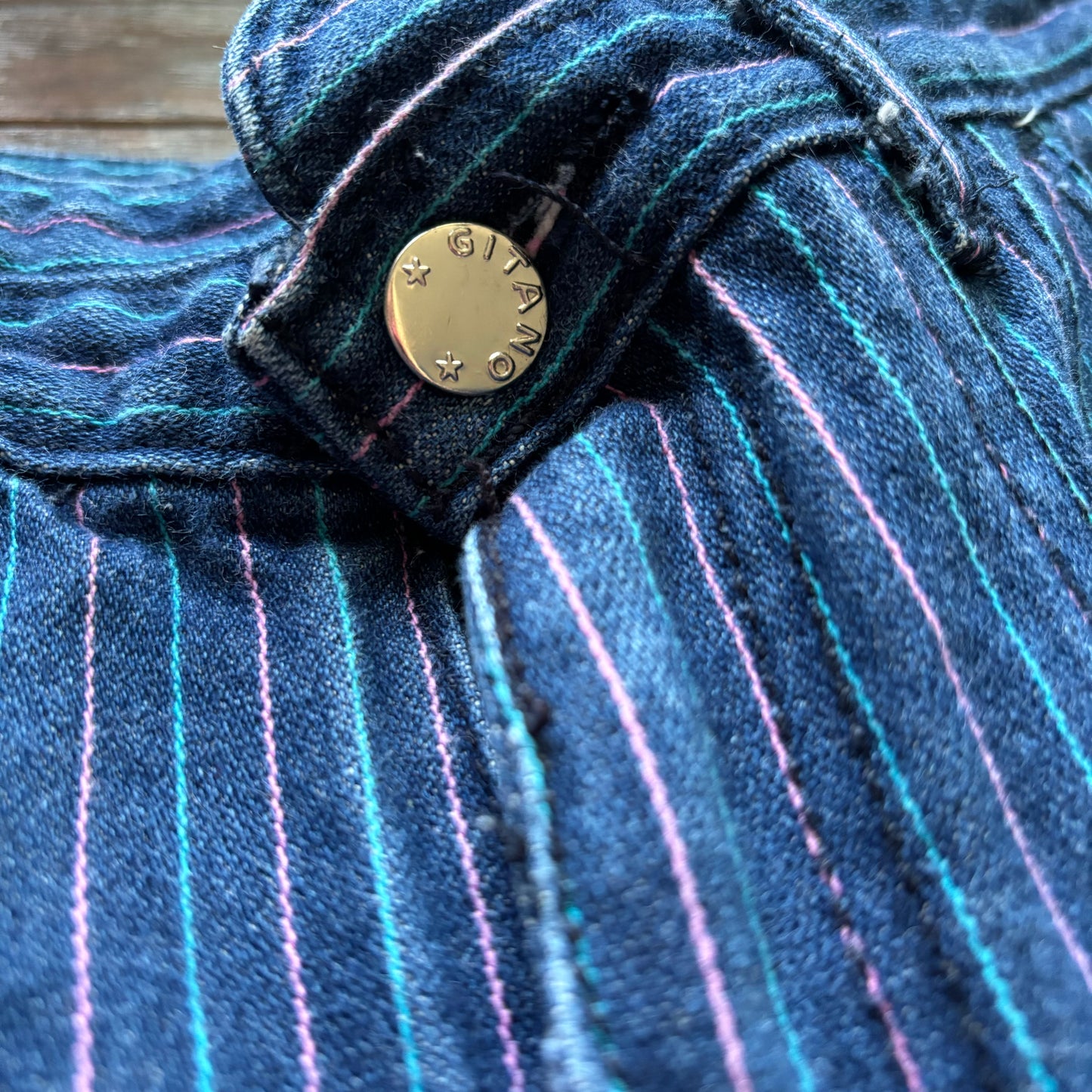 80’s Vintage Women’s Gitano Pink and Turquoise Pinstriped Jeans | Made in Hong Kong