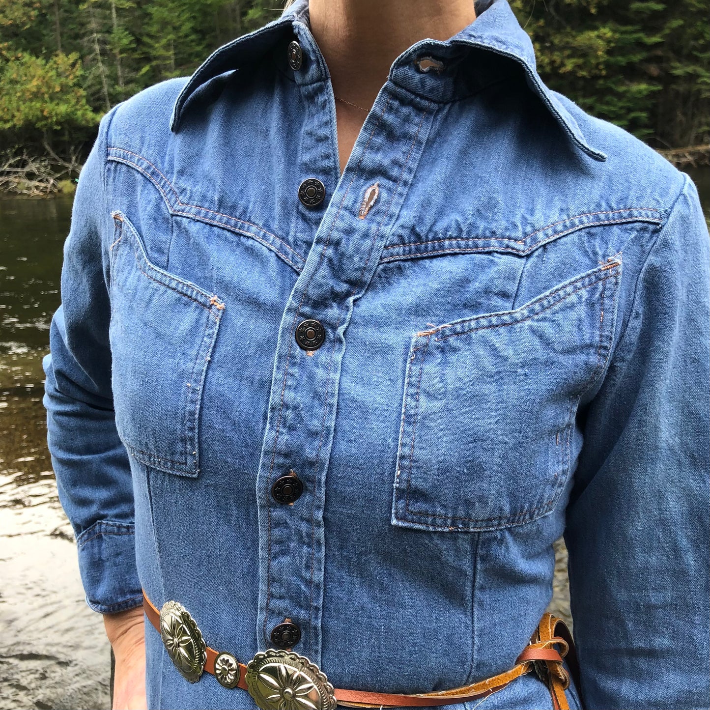 80’s Vintage Western Women’s Castle Sq Denim Dress | Made in Hong Kong