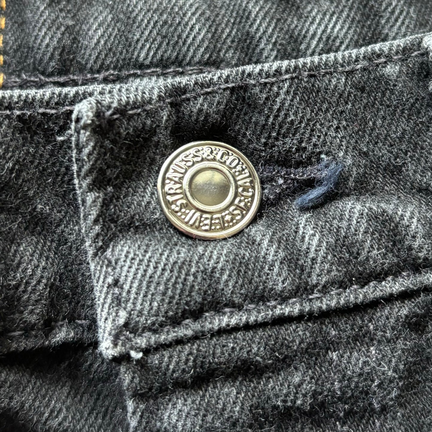 Vintage Western Black Levi’s 550 Orange Tab Jeans with Hand Embroidered Pockets | Made in USA
