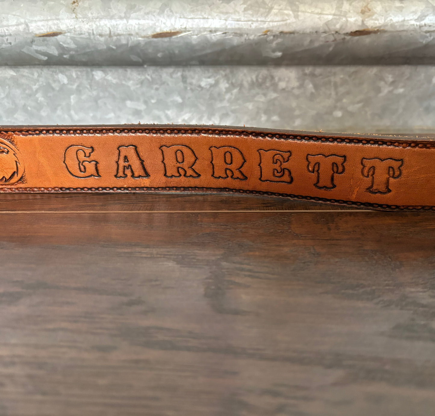 Vintage Western “Garrett” Stamped Full Grain Cowhide Belt
