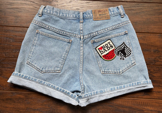 Vintage Western Women’s High Waisted Aeropostale Denim Shorts with Patches | Made in Hong Kong