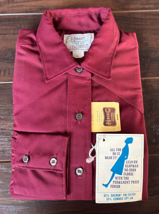 1960s H Bar C Western Shirt NOS Ladies Permanent Press Shirt 60s 70s Burgundy Western Blouse Deadstock California Ranchwear