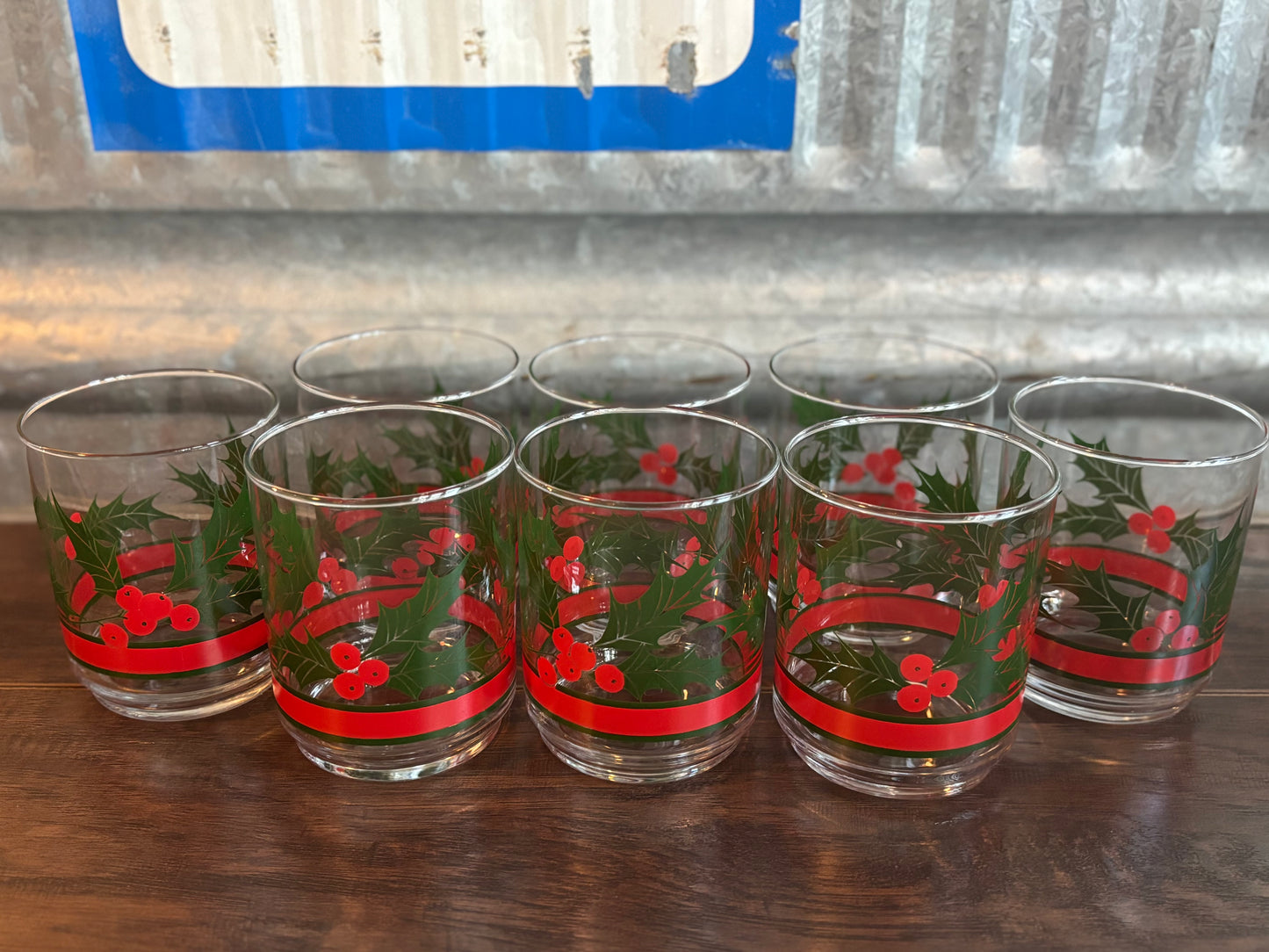 Vintage Libbey Holly Berries Low Ball Glassware | Set of 8