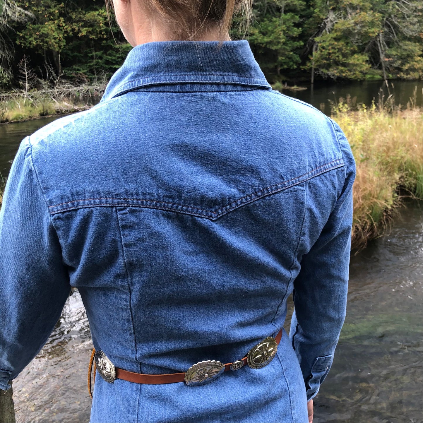 80’s Vintage Western Women’s Castle Sq Denim Dress | Made in Hong Kong