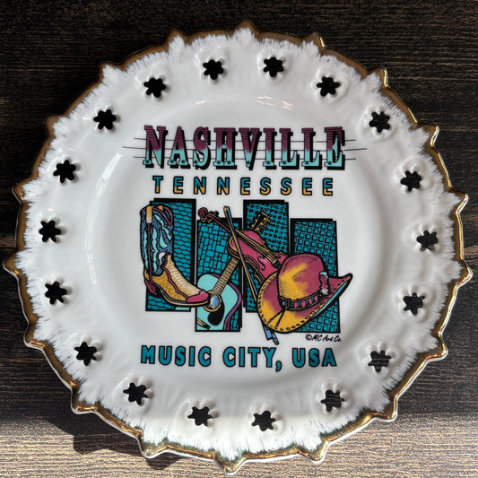 Vintage Nashville Tennessee Souvenir Plate – Music City USA Cowboy Western Decor – Wall Hanging Plate