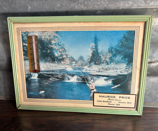 Vintage Framed Advertising Thermometer Maurice Rice Mobil Service Romulus, MI