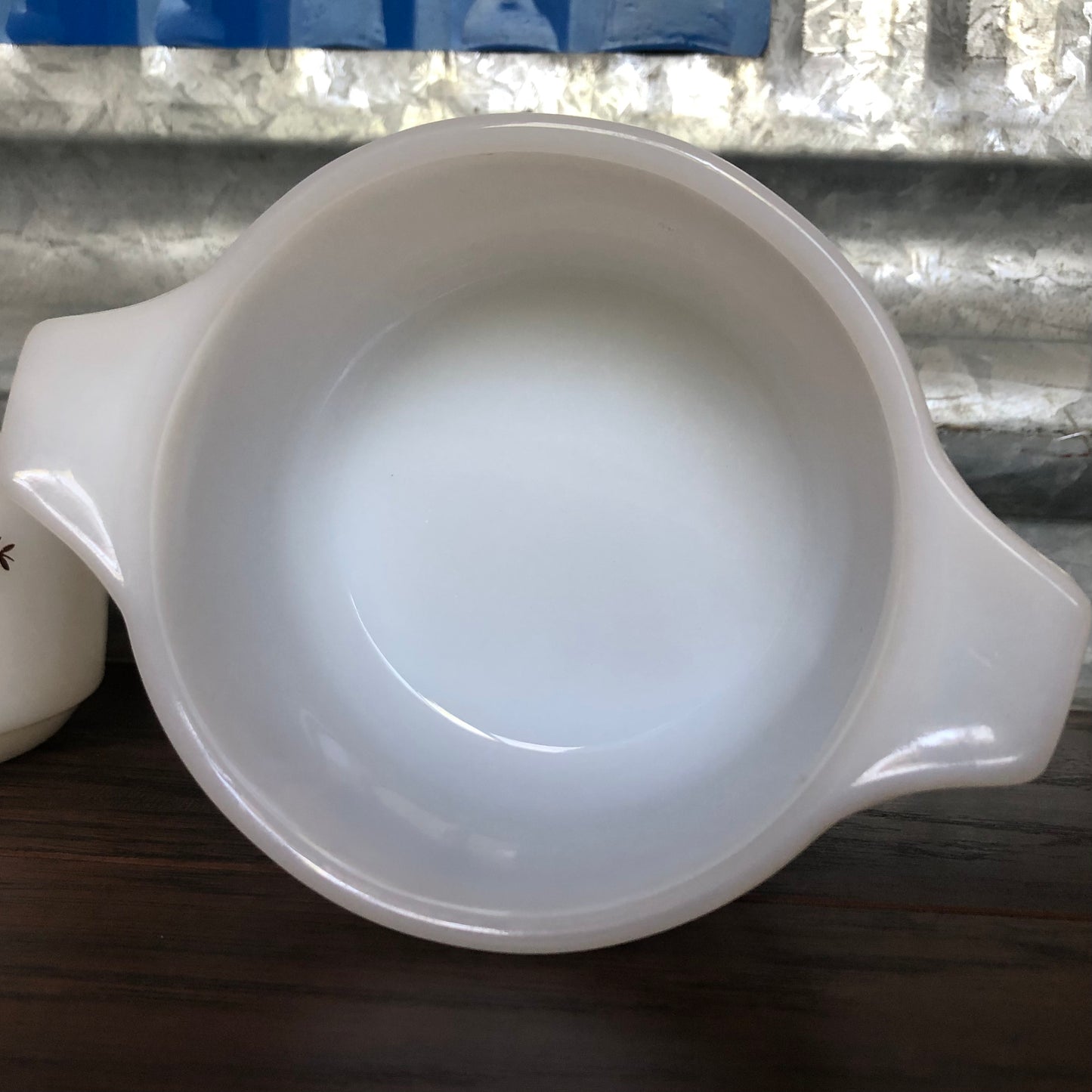 Set Of 2 Vintage Small PYR-O-REY Dynaware Milk Glass Casserole Dish with Brown Daisies