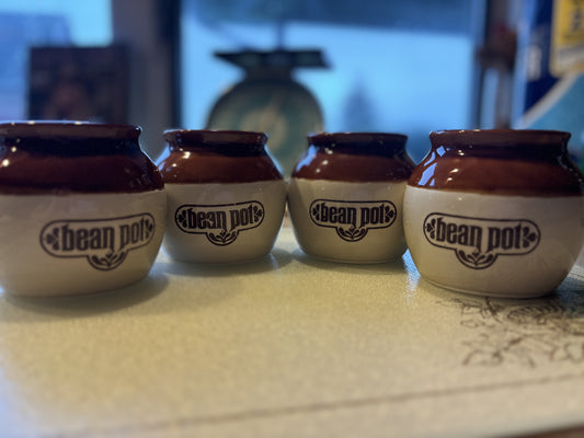 Vintage Brown & Tan Small Glazed Ceramic Bean Pot Bowls | Lot of 4